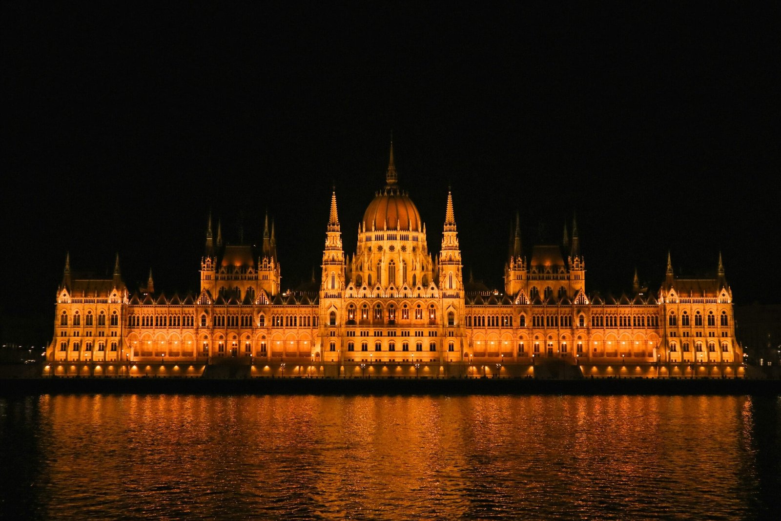 a large building with a domed roof with Hungarian Parliament Building in the background